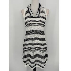Beate Heymann Street Couture Mesh Striped Cowl Neck Dress Size 6 Black White